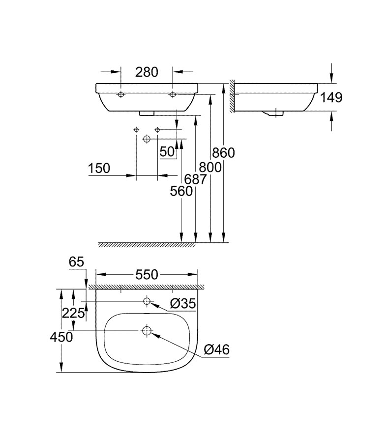Умивалник 55 Euro Ceramic Grohe 39336000 | Филбо - ВиК и материали за баня